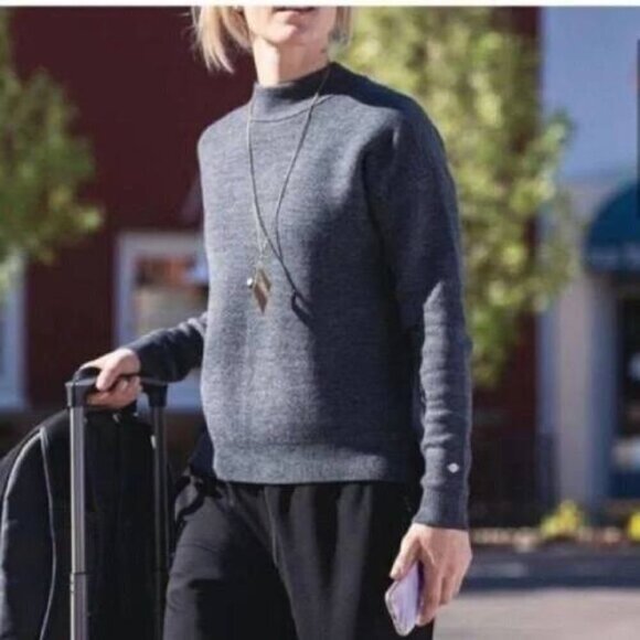 Calla Effortless Knit Mock Neck High Low Hem Slim Fit Sweater Large Women Black - Picture 1 of 9